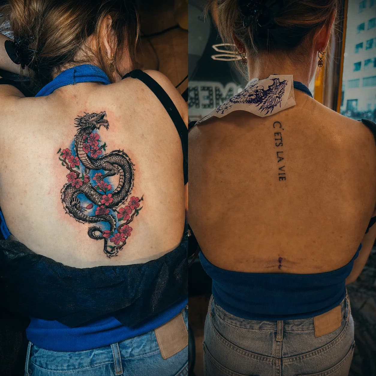 Dragon cover-up, before and after