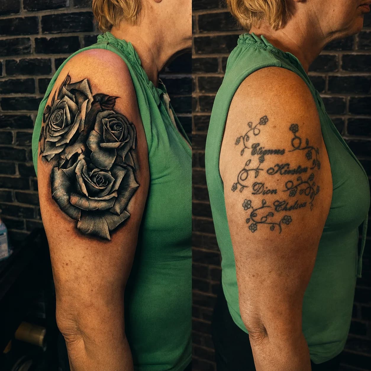 Roses cover-up, before and after